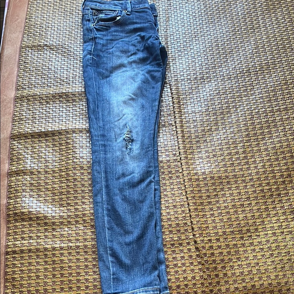 Express Blue Skinny Jeans with Faded Distressed Look